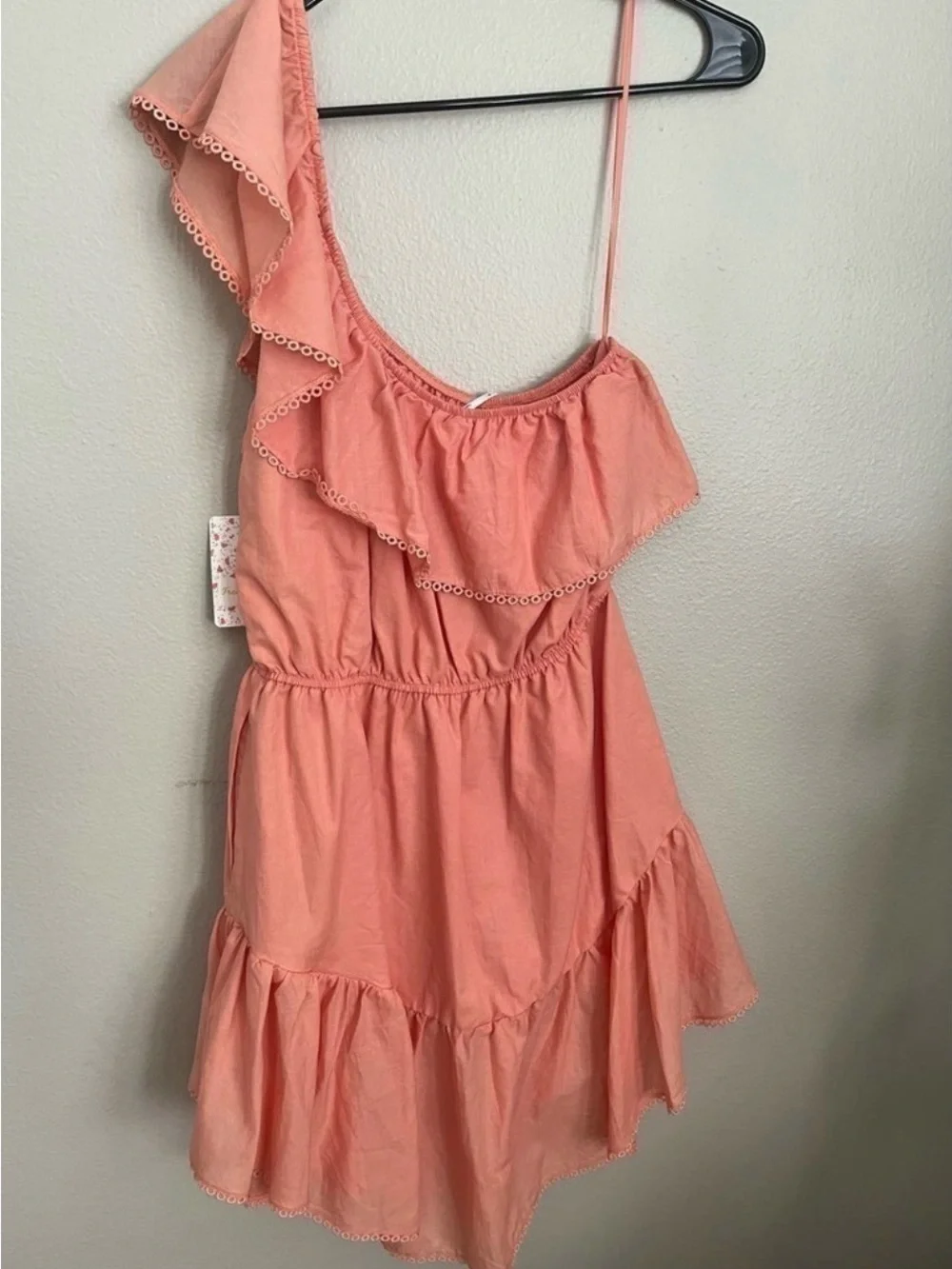 NWOT Free People One Shoulder Ruffle Mini Dress “Lover’s Lane” Size Large